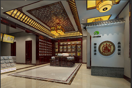 阜阳古朴典雅的中式茶叶店大堂设计效果图
