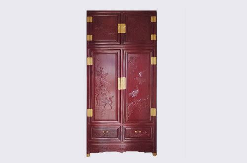 阜阳高端中式家居装修深红色纯实木衣柜